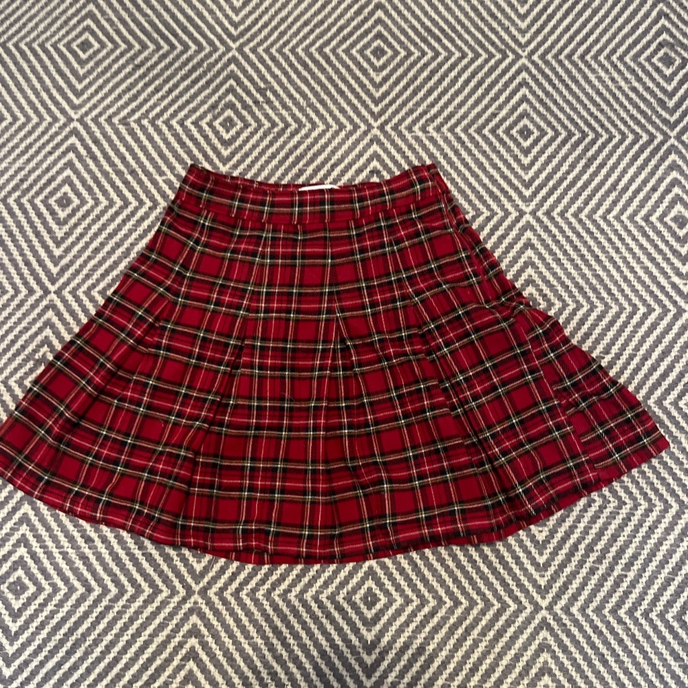 red plaid skirt